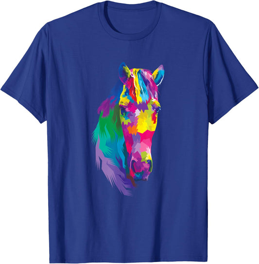 Rainbow Horse Head Colorful Equestrian Horse Display T-Shirt - T-Shirt | Royal