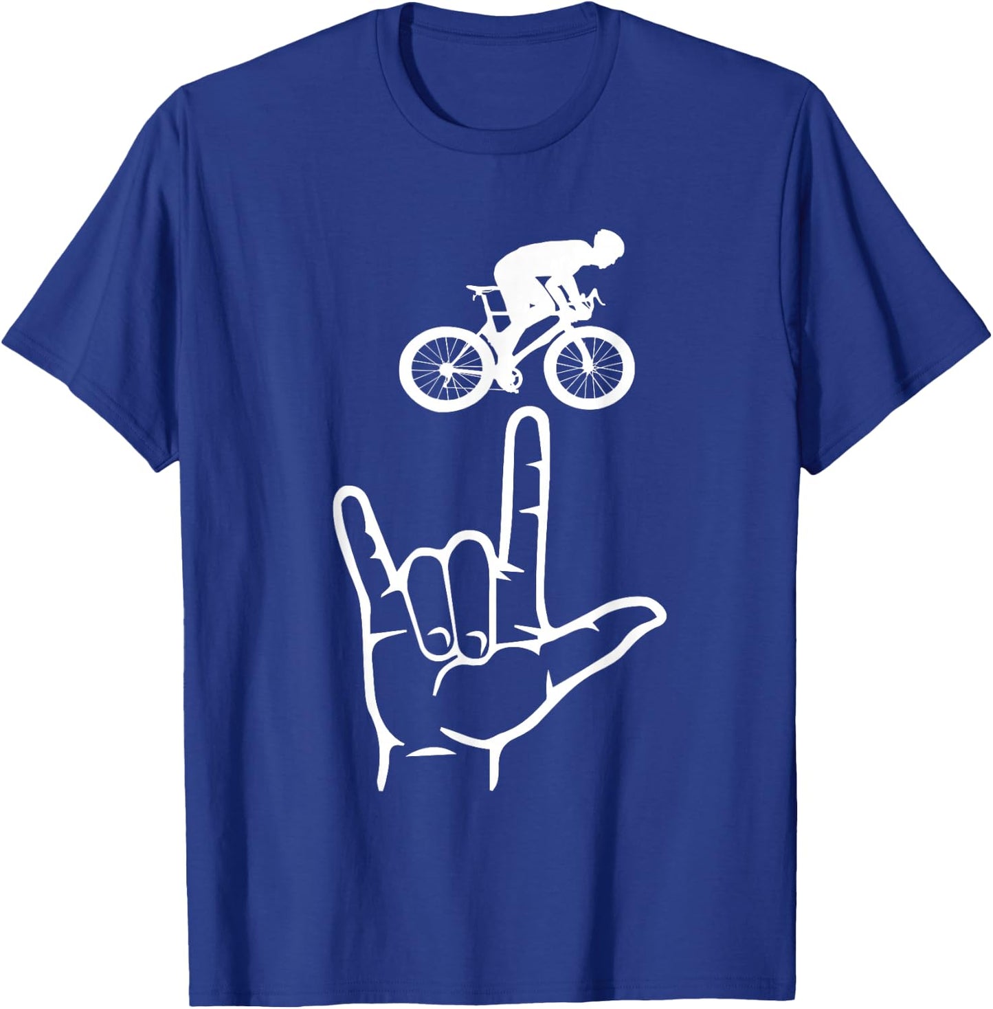 ASL Sign Language Cycling Sport I Love You Hand Heart T-Shirt - T-Shirt | Royal