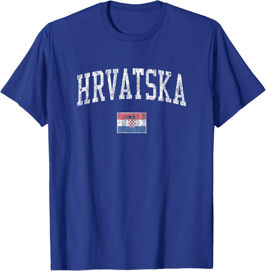 Croatia Vintage Sports Design Croatian Flag T-Shirt - T-Shirt | Royal