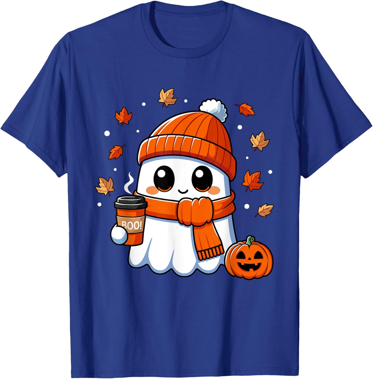 Halloween Ghost Coffee Boo Spooky Season Fall Women Girls T-Shirt - T-Shirt | Royal