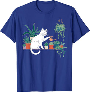 Funny Cat Water Plants Lover Planting Gardening Hobby T-Shirt - T-Shirt | Royal