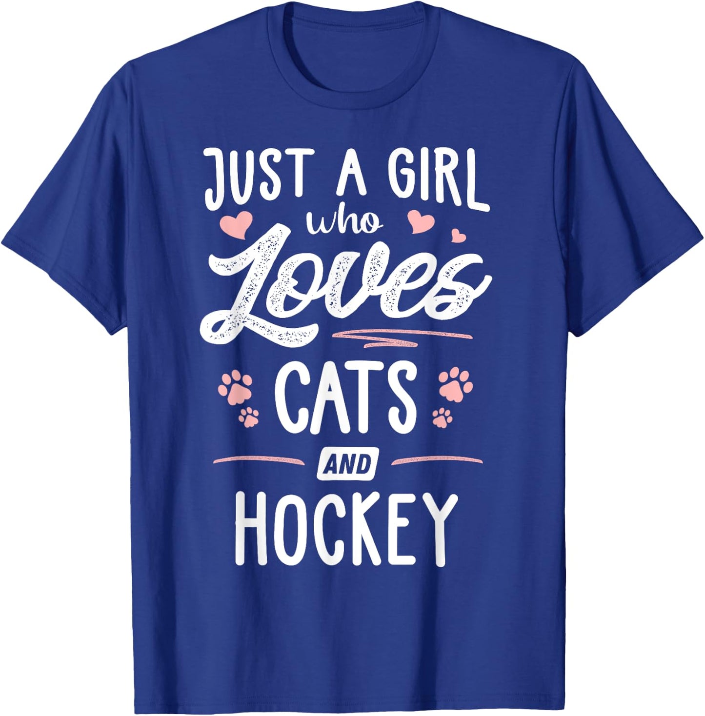Just A Girl Who Loves Cats And Hockey Gift Cat Lover T-Shirt - T-Shirt | Royal