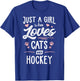 Just A Girl Who Loves Cats And Hockey Gift Cat Lover T-Shirt - T-Shirt | Royal