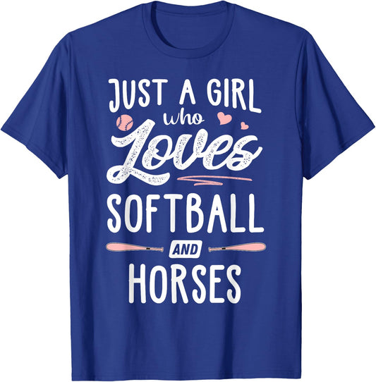 Just A Girl Who Loves Softball And Horses Gift Women T-Shirt - T-Shirt | Royal