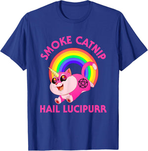 Smoke Catnip Hail Lucipurr, Funny Satan Cat Unicorn Meme Men Women Kids T-Shirt - T-Shirt | Royal