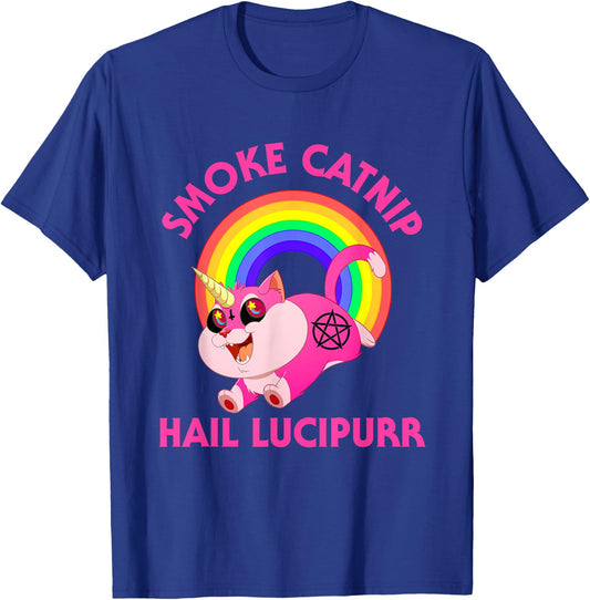 Smoke Catnip Hail Lucipurr, Funny Satan Cat Unicorn Meme Men Women Kids T-Shirt - T-Shirt | Royal