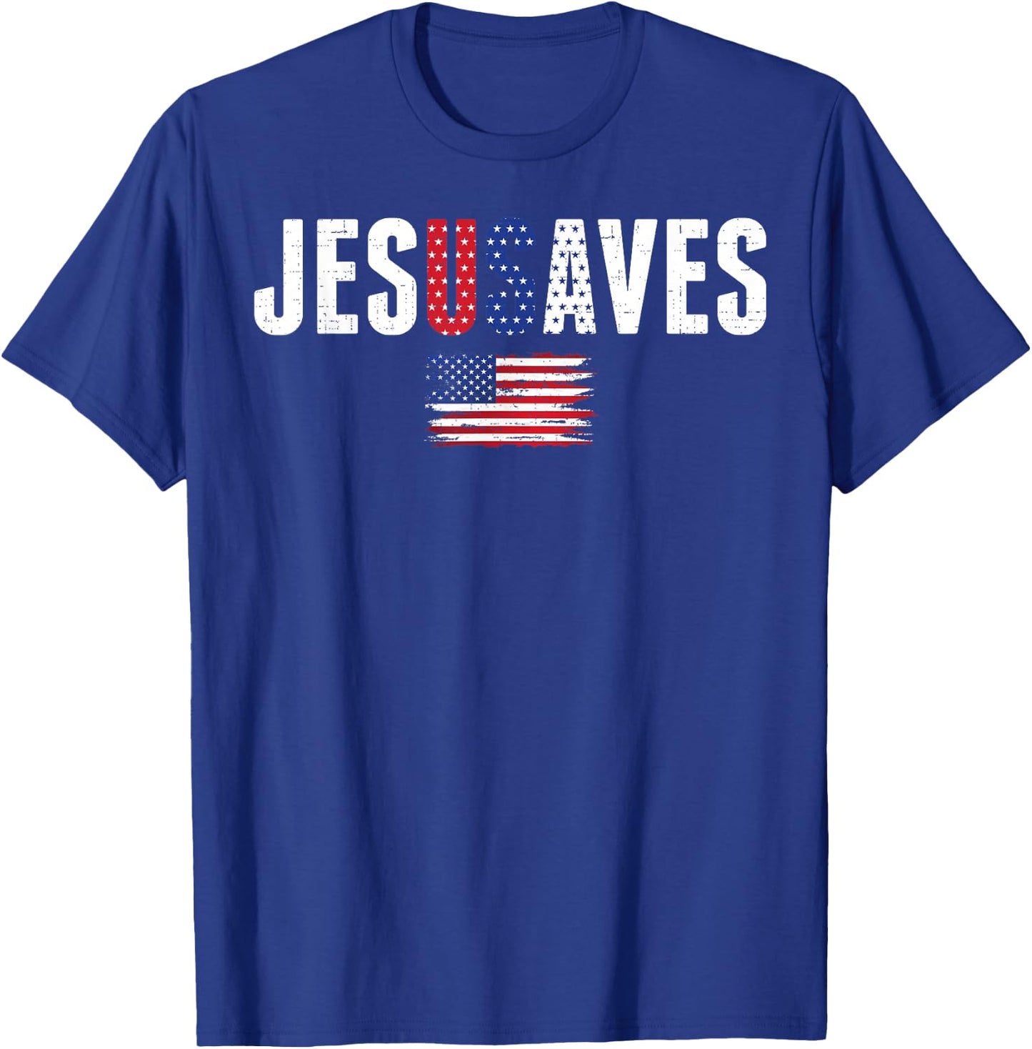 Jesus Saves USA American Flag Patriotic Christian 4th July T-Shirt - T-Shirt | Royal