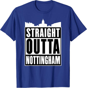 Straight Outta UK Shirts & Gifts Nottingham - Men's -Adults Black Cotton 60% Polyester 40% Short Sleeve - Small T-Shirt - T-Shirt | Royal