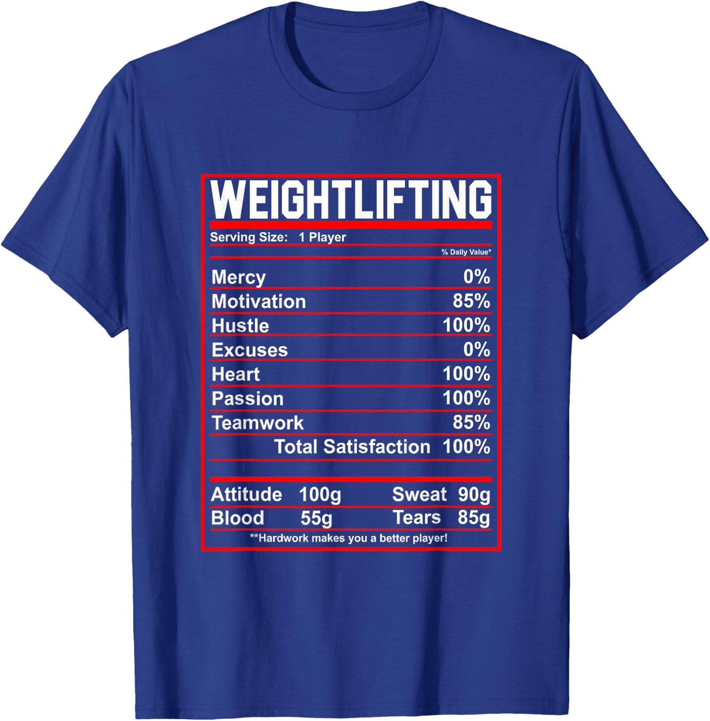 Funny Weightlifting Nutrition Facts Bodybuilding T-Shirt - T-Shirt | Royal