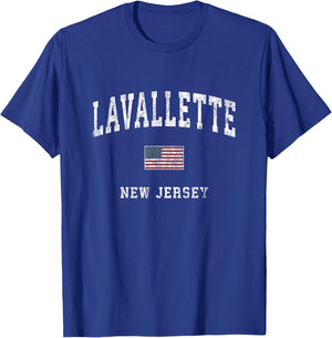 Lavallette New Jersey NJ Vintage American Flag Sports Design T-Shirt - T-Shirt | Royal