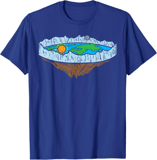 Flat Earth Ice Wall Sun Moon Funny Conspiracy Theory Gift T-Shirt - T-Shirt | Royal