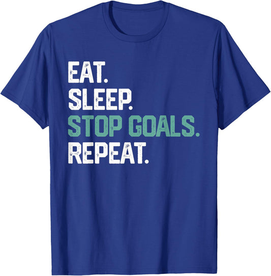 EAT Sleep Stop Goals Repeat Goalie Soccer Hockey Kids T-Shirt - T-Shirt | Royal