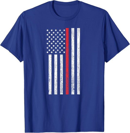 Thin Red-Line Firefighter Flag Distressed Effect T-Shirt - T-Shirt | Royal