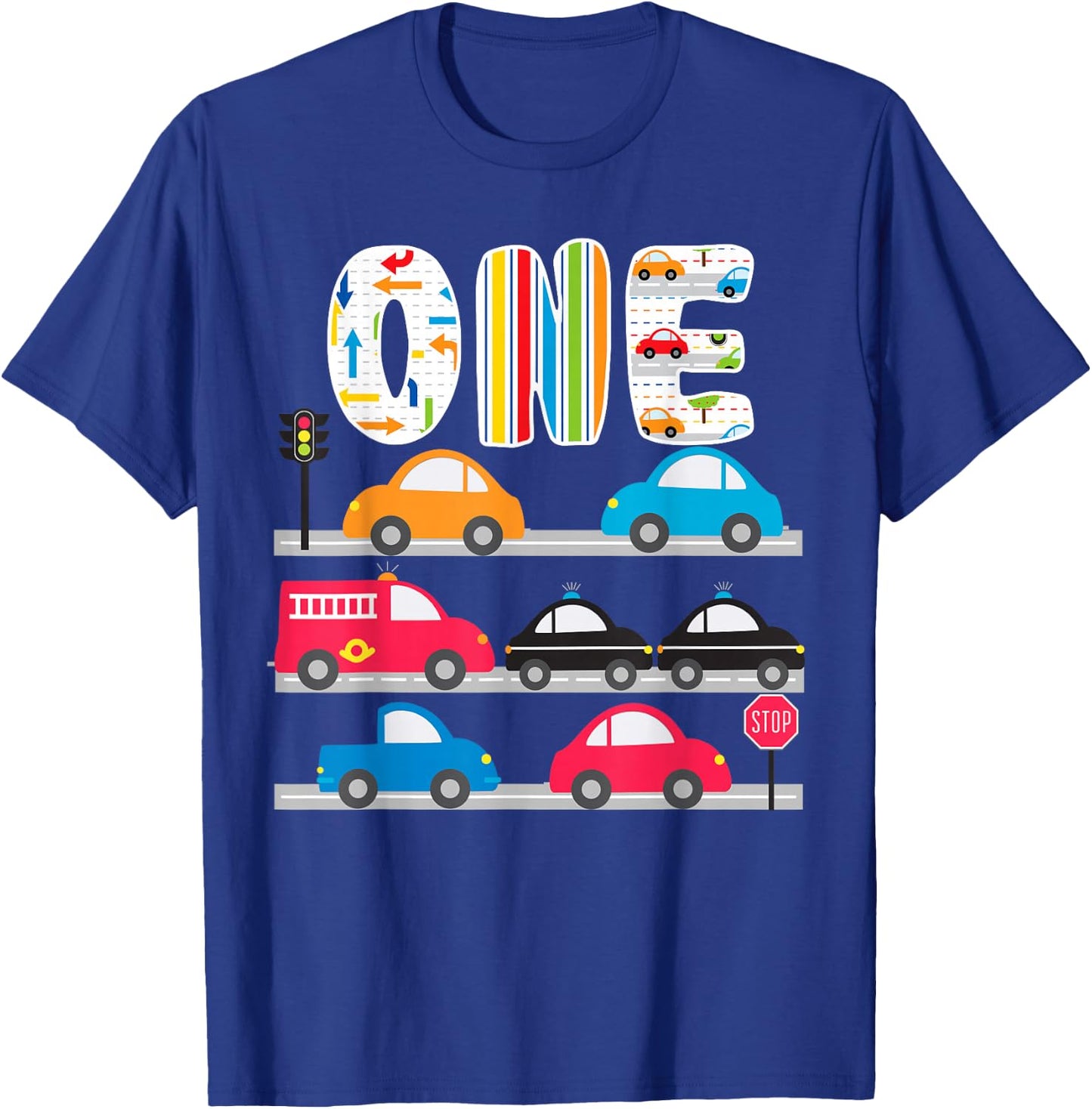 Cars Transportation Trucks 1st Birthday 1 Year Old Birthday T-Shirt - T-Shirt | Royal