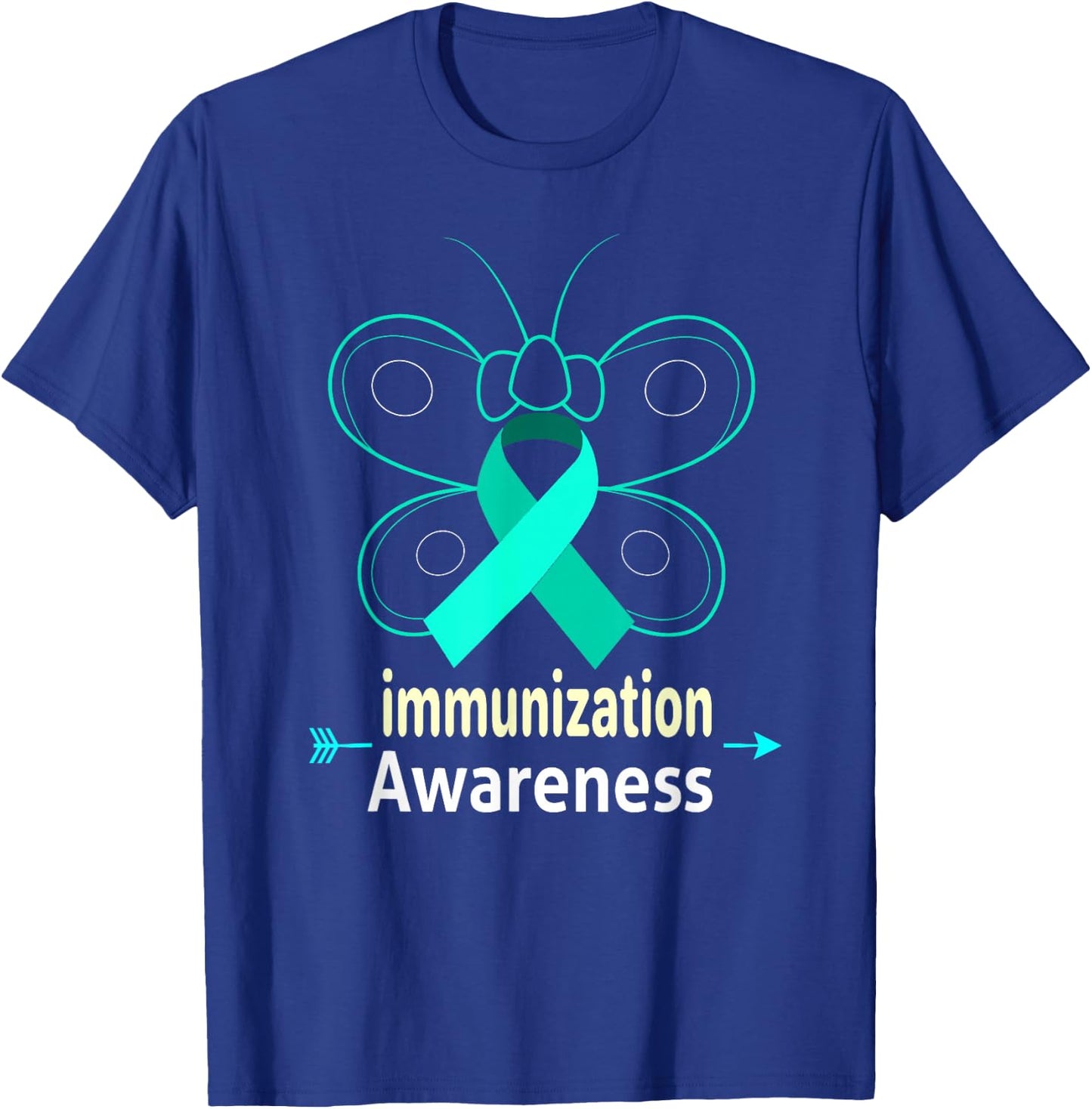 Butterfly Vaccine Ribbon Products Immunization Awareness T-Shirt - T-Shirt | Royal