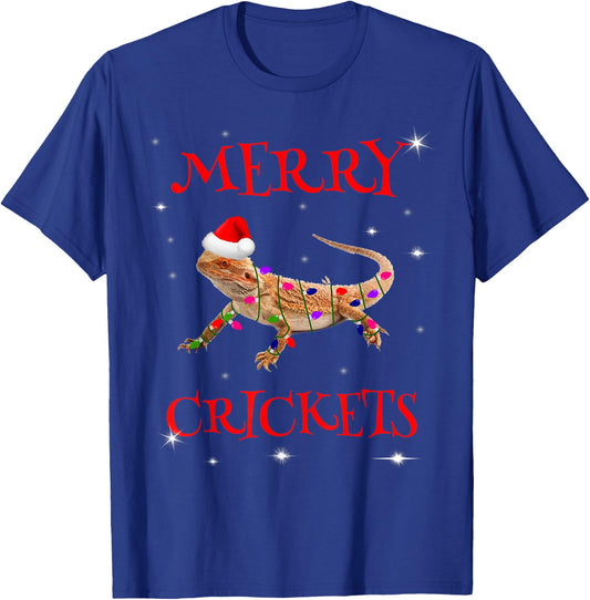 Funny Bearded Dragon Christmas Merry Crickets T-Shirt - T-Shirt | Royal