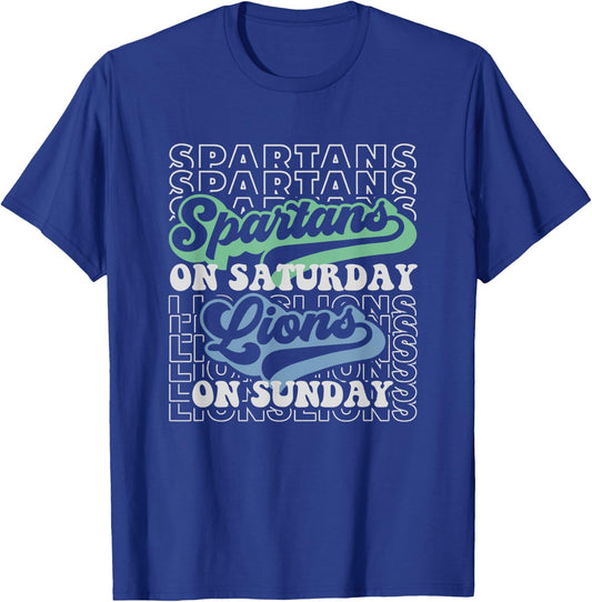 FootBall Spartan on Saturday Lion on Sunday Fans T-Shirt - T-Shirt | Royal