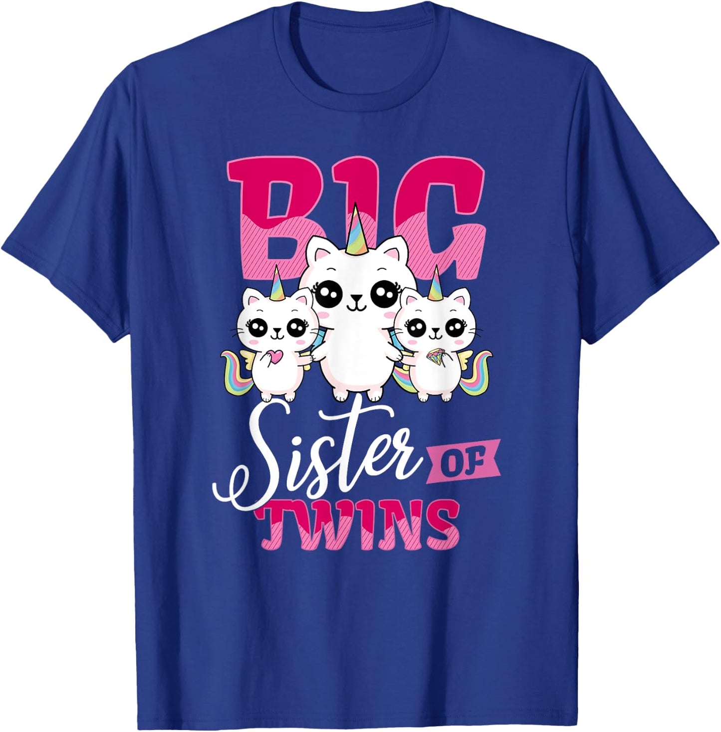Big Sister of Twins Twin Unicorn Cats Girls Shirt T-Shirt - T-Shirt | Royal