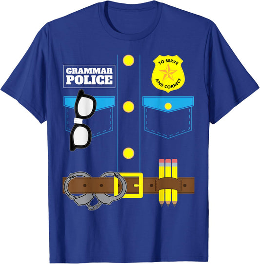 Grammar Police Costume Funny Halloween Pair with Jail Inmate T-Shirt - T-Shirt | Royal