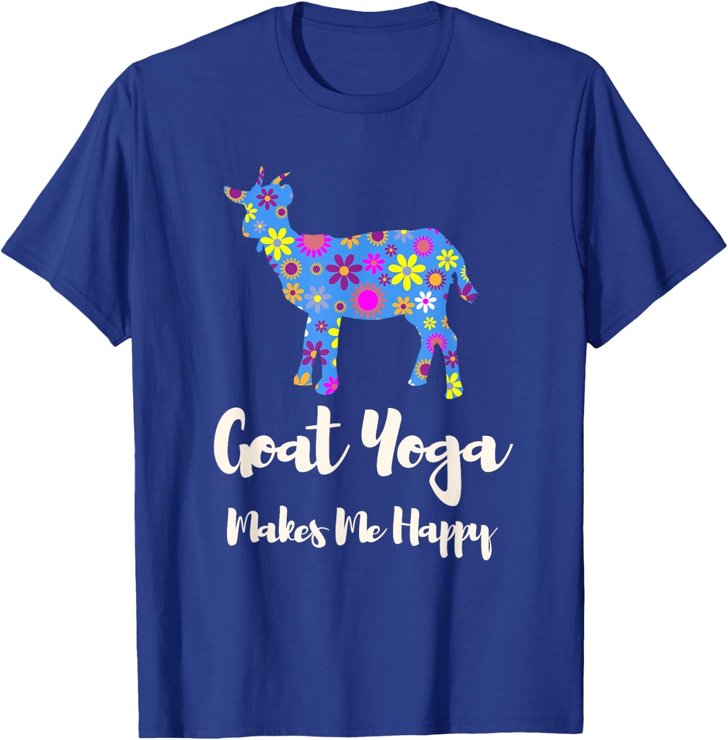 Cartba Goat Yoga Co. Cute Black Floral Goat Yoga - Women's Yoga - Small - - Short Sleeve T-Shirt - T-Shirt | Royal