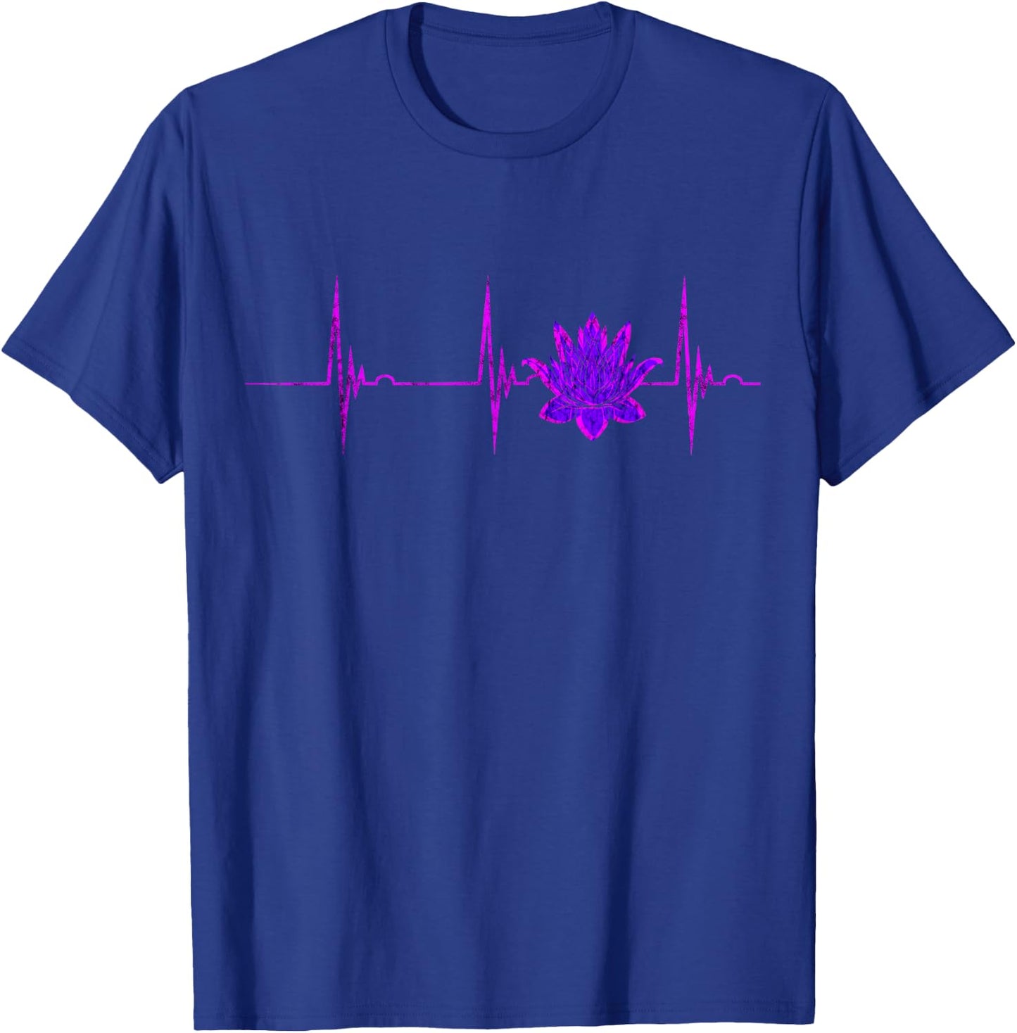 Lotus Flower Heartbeat ECG Pulse Line Meditation Yoga Namaste T-Shirt - T-Shirt | Royal