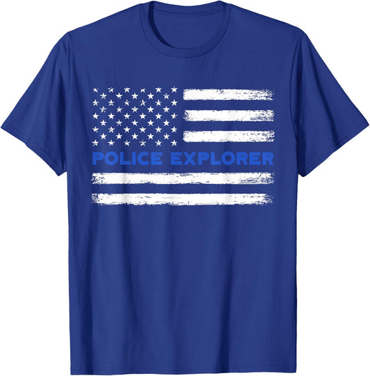 Police Explorer Vintage Police Flag Academy Graduation T-Shirt - T-Shirt | Royal