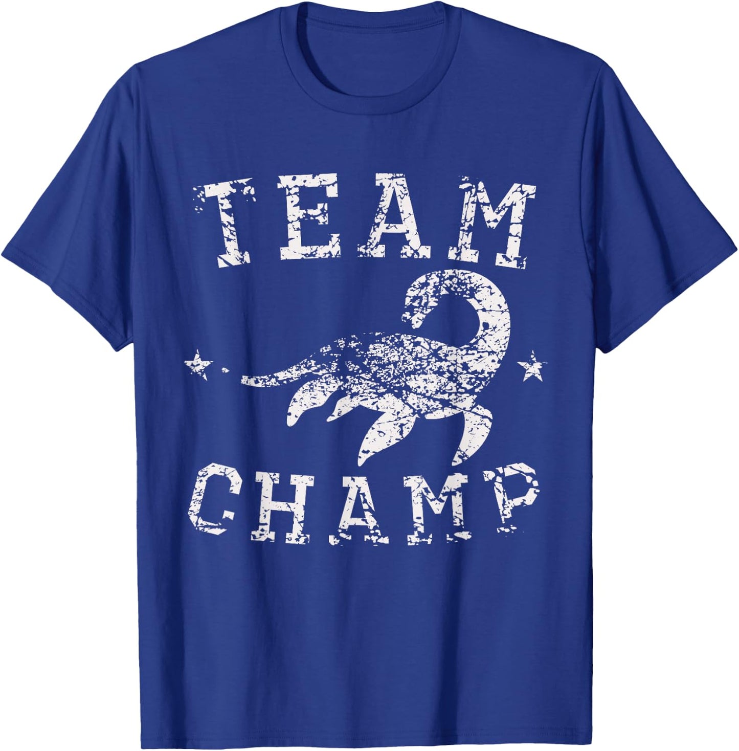 Vintage Team Champ Lake Champlain Monster Distressed T-Shirt - T-Shirt | Royal