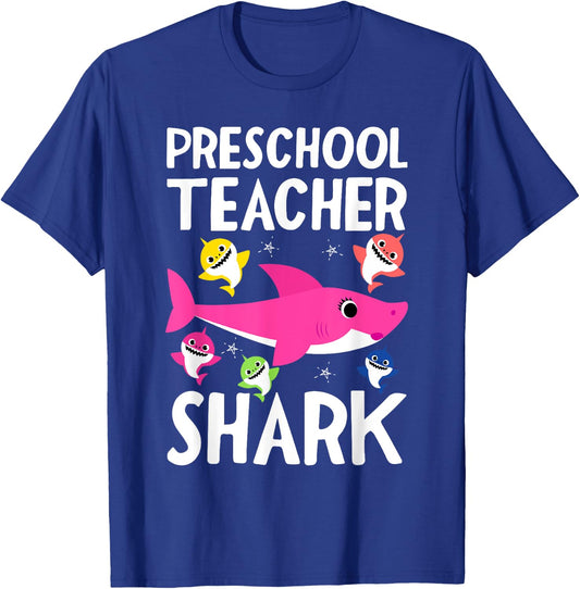 Preschool Teacher Shark Funny Gift Teachers T-Shirt - T-Shirt | Royal