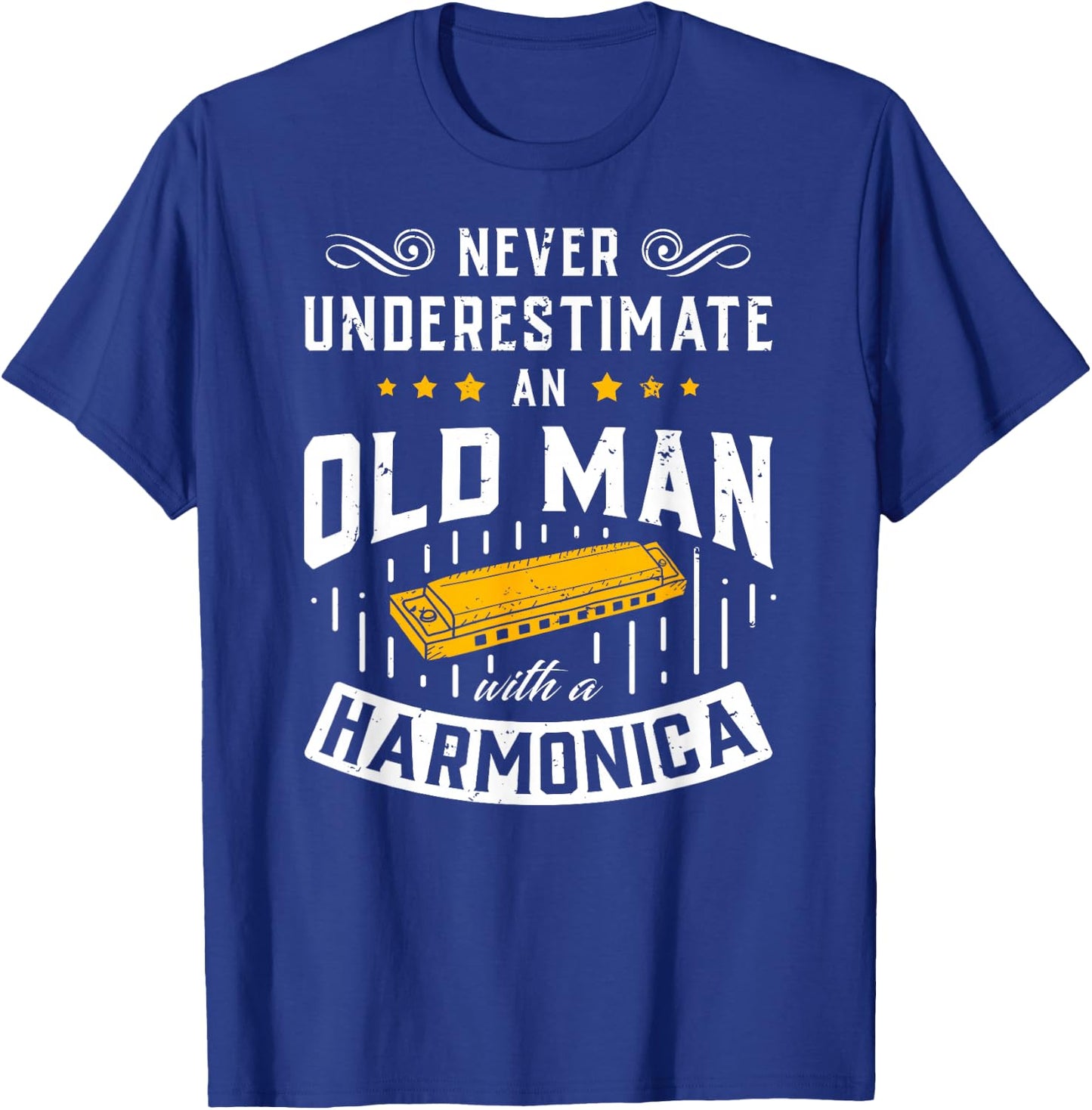 An Old Man With A Harmonica Music Musician Gift T-Shirt - T-Shirt | Royal