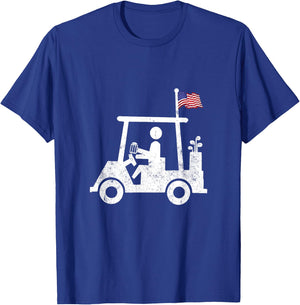 Beer Golfer Golf Cart with American Flag USA Golfing Gift Men T-Shirt - T-Shirt | Royal