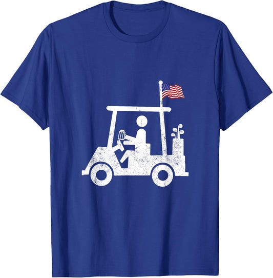 Beer Golfer Golf Cart with American Flag USA Golfing Gift Men T-Shirt - T-Shirt | Royal
