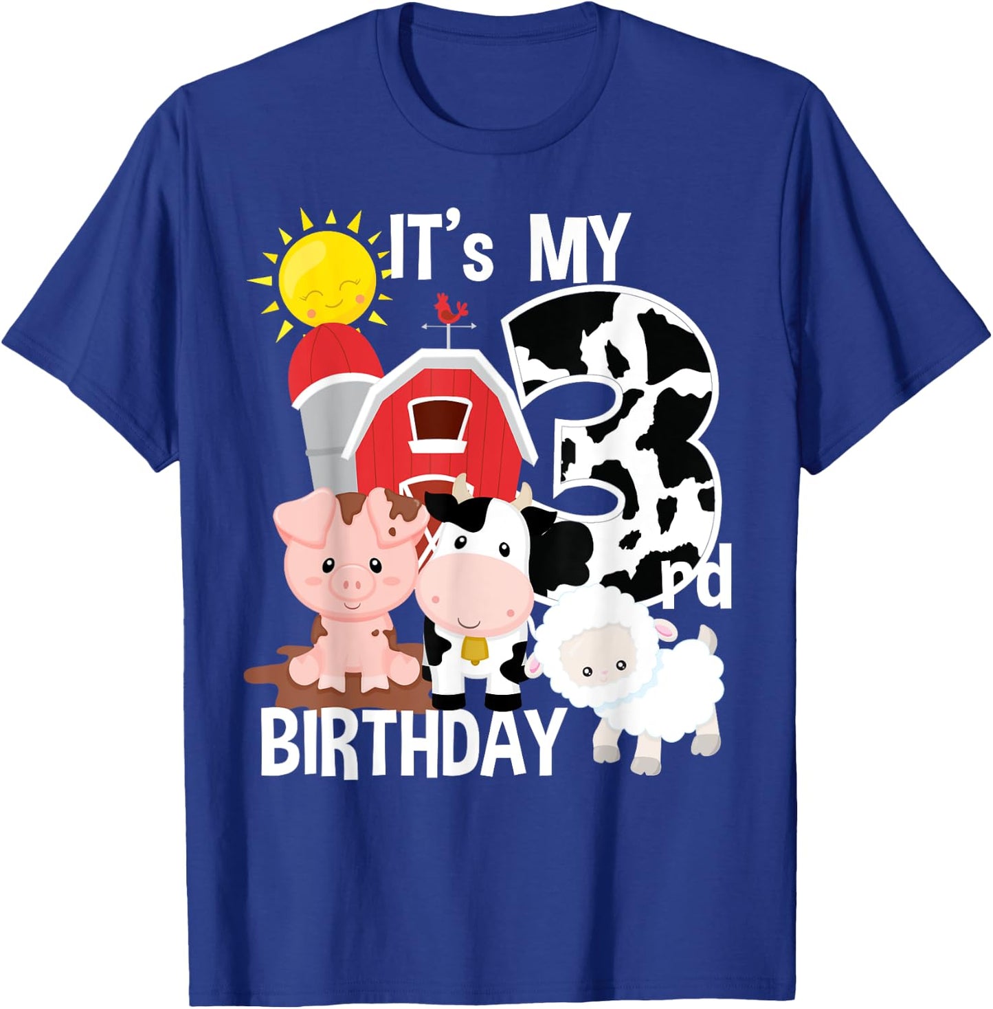 Farm Animals 3 Year Old It's My 3rd Birthday Party T-Shirt - T-Shirt | Royal