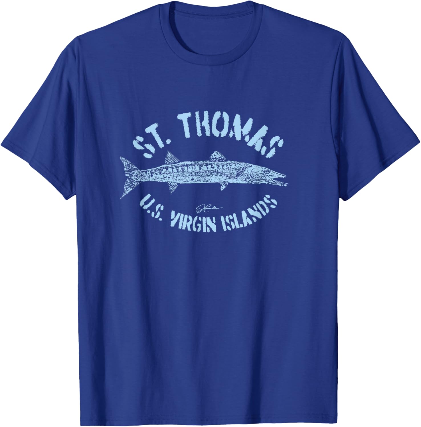 JCombs: St. Thomas, USVI, Great Barracuda (Distressed) T-Shirt - T-Shirt | Royal