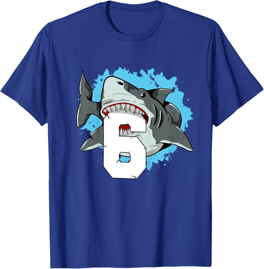 Shark 6th Birthday Boy 6 Six Shark Theme Party T-Shirt - T-Shirt | Royal