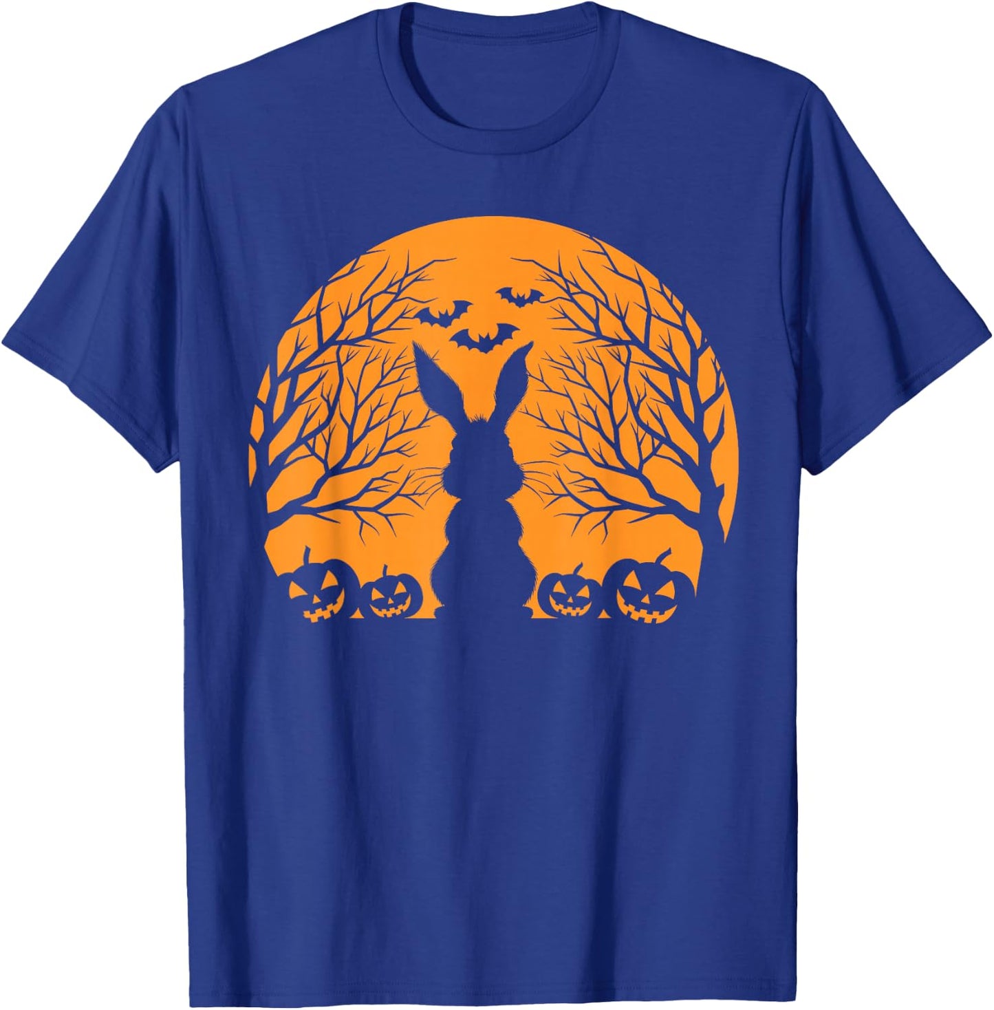 Rabbit Halloween Design Rabbit with Pumpkin Bunny Halloween T-Shirt - T-Shirt | Royal