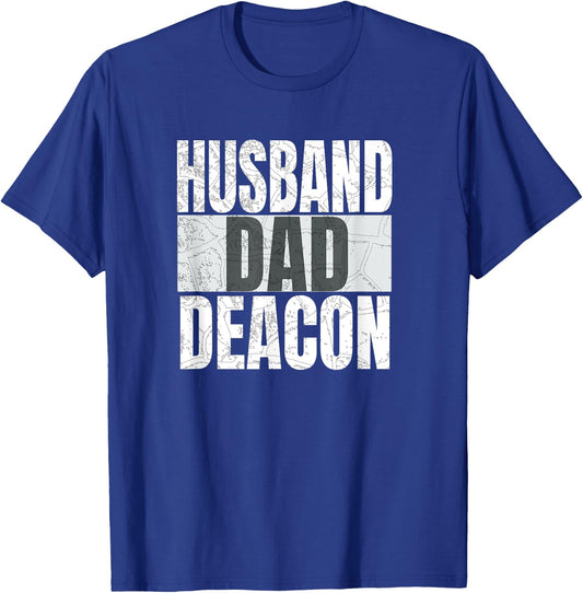 Husband Dad Deacon For Catholic Fathers Religious Men Funny T-Shirt - T-Shirt | Royal