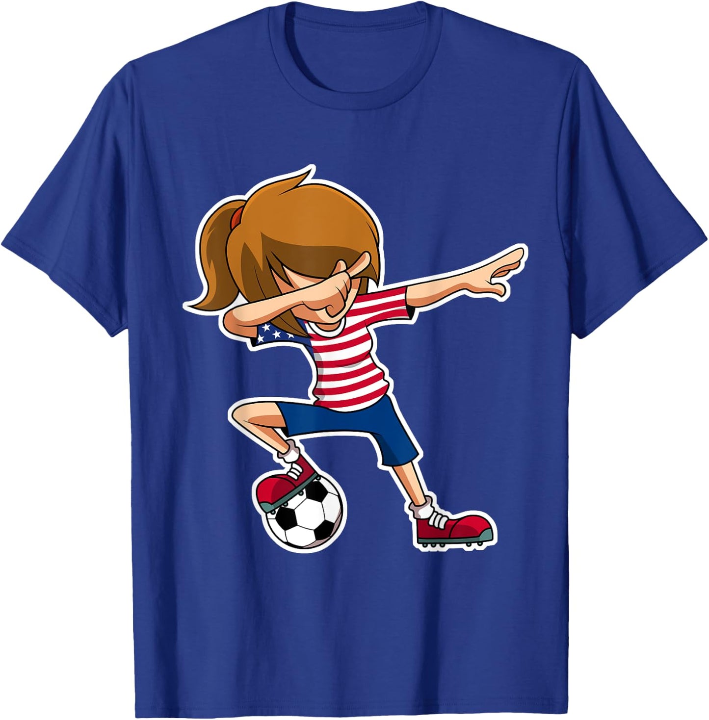 Dabbing Soccer Girl USA Shirt, American Flag Jersey T-Shirt - T-Shirt | Royal