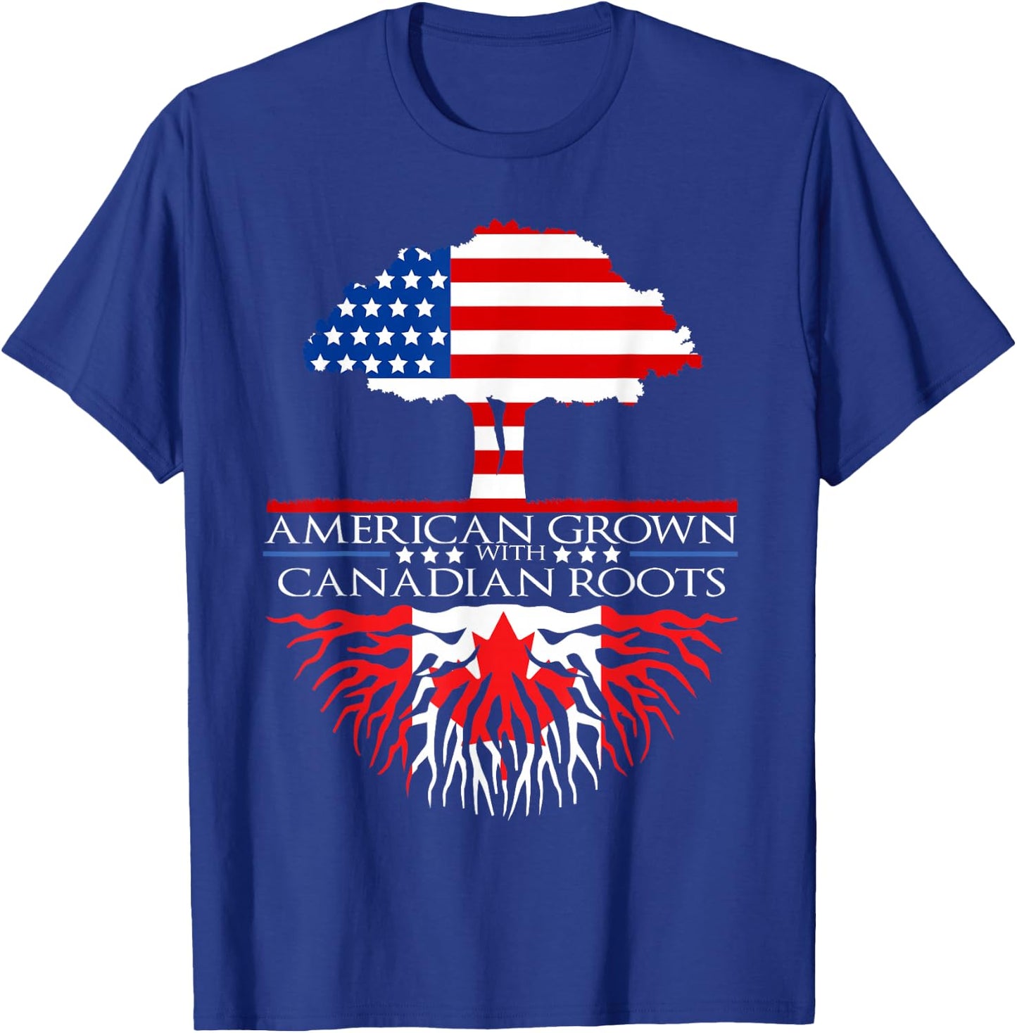 Canadian Roots American Grown Tree Flag USA Canada T-Shirt - T-Shirt | Royal