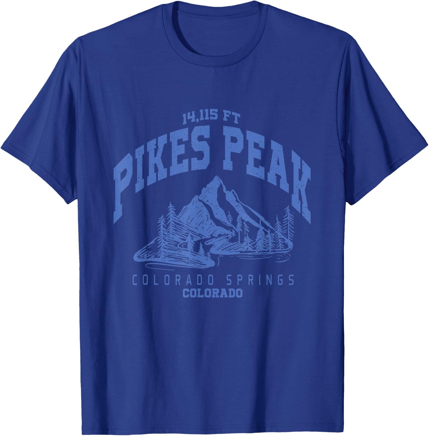 Vintage Mountain Hiking Pikes Peak Colorado Varsity Style T-Shirt - T-Shirt | Royal