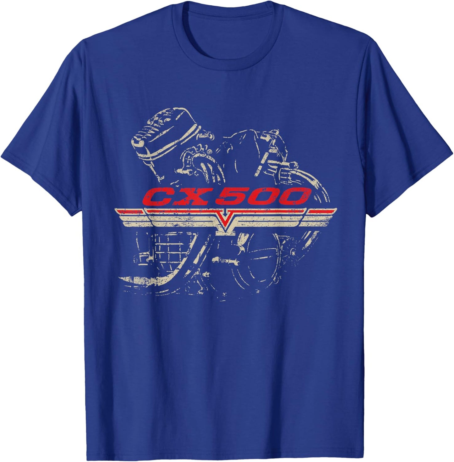CX500 Engine Distressed Retro Design T-Shirt - T-Shirt | Royal