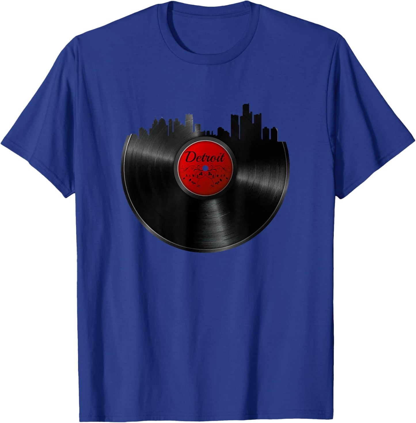 Detroit Vinyl DJ Techno Music Skyline Gift T-Shirt - T-Shirt | Royal