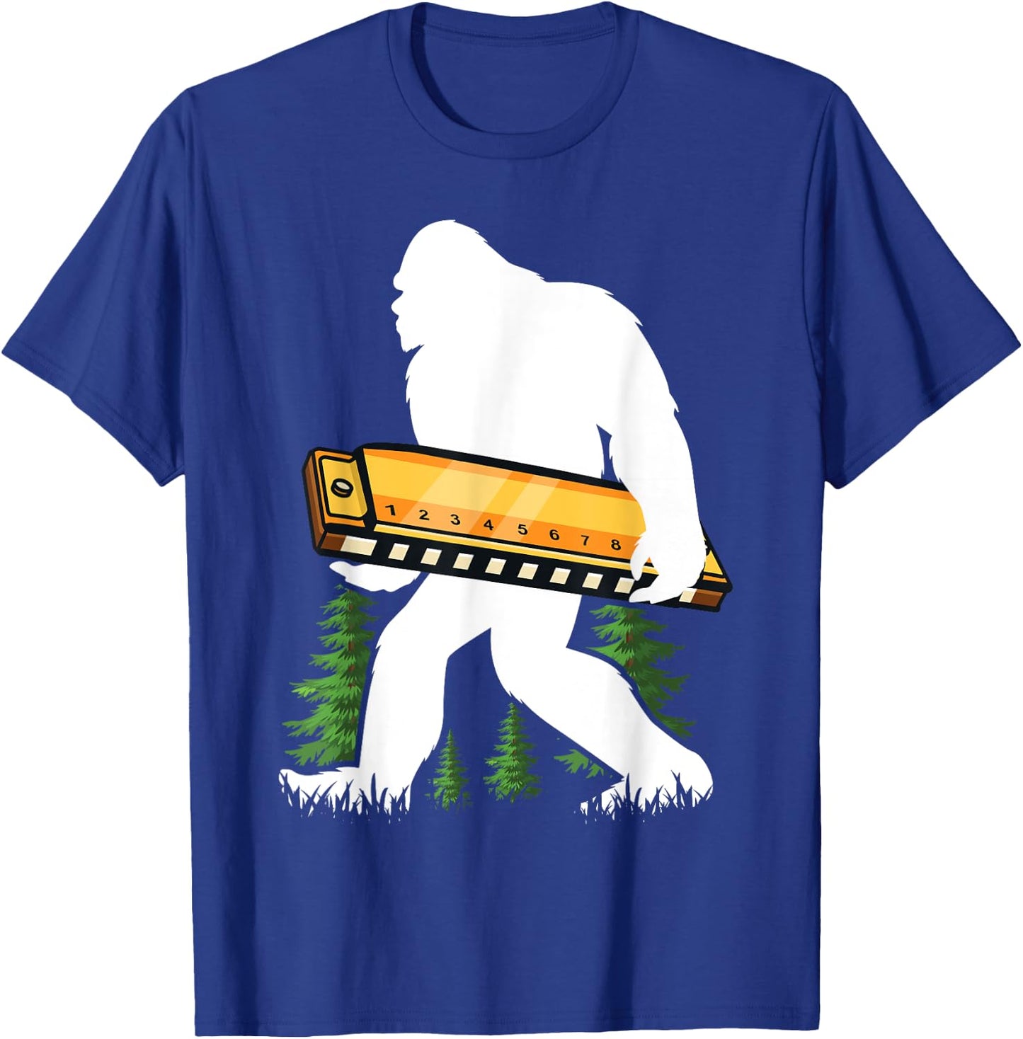 Bigfoot Carrying Harmonica Reed Instrument T-Shirt - T-Shirt | Royal
