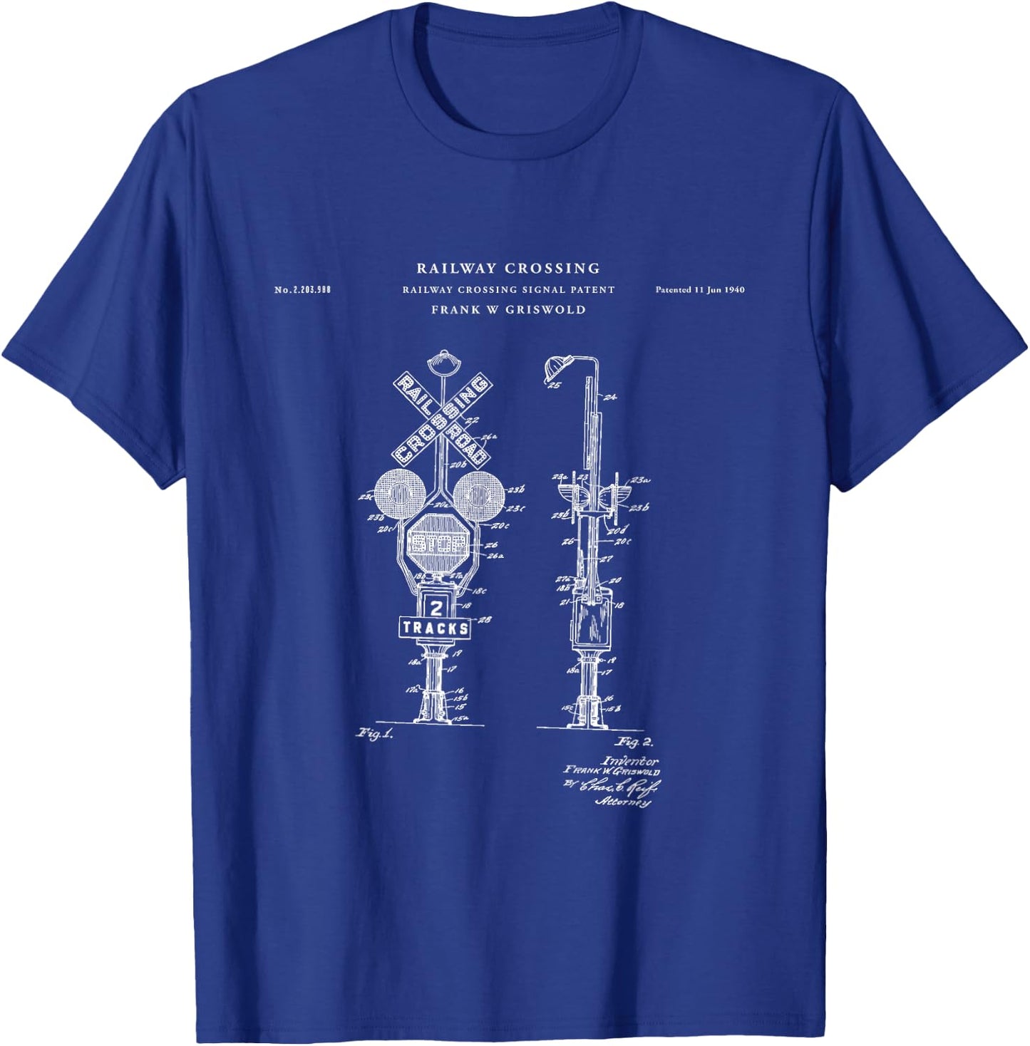 Railroad Crossing Signal Patent | Model train lovers T-Shirt - T-Shirt | Royal