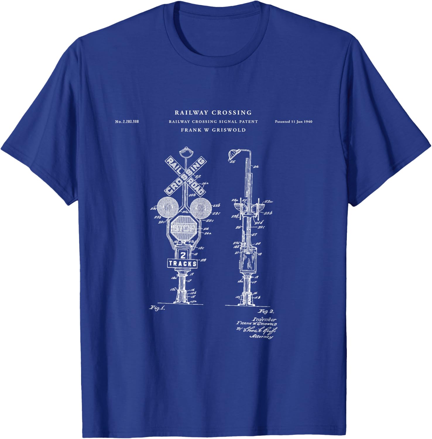 Railroad Crossing Signal Patent | Model train lovers T-Shirt - T-Shirt | Royal