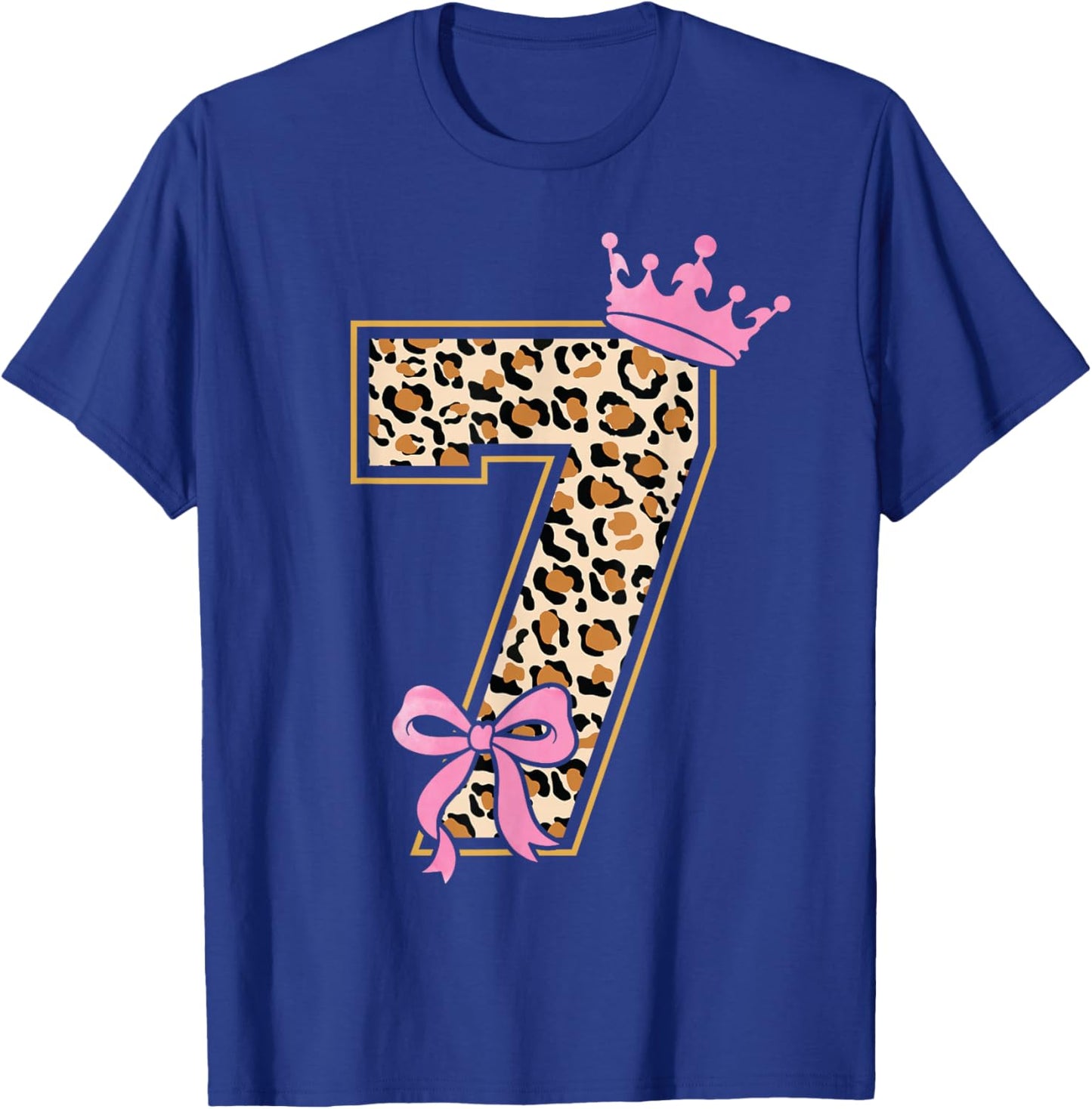 7th Birthday Girl Pink Coquette Bow Leopard 7 Year Old T-Shirt - T-Shirt | Royal