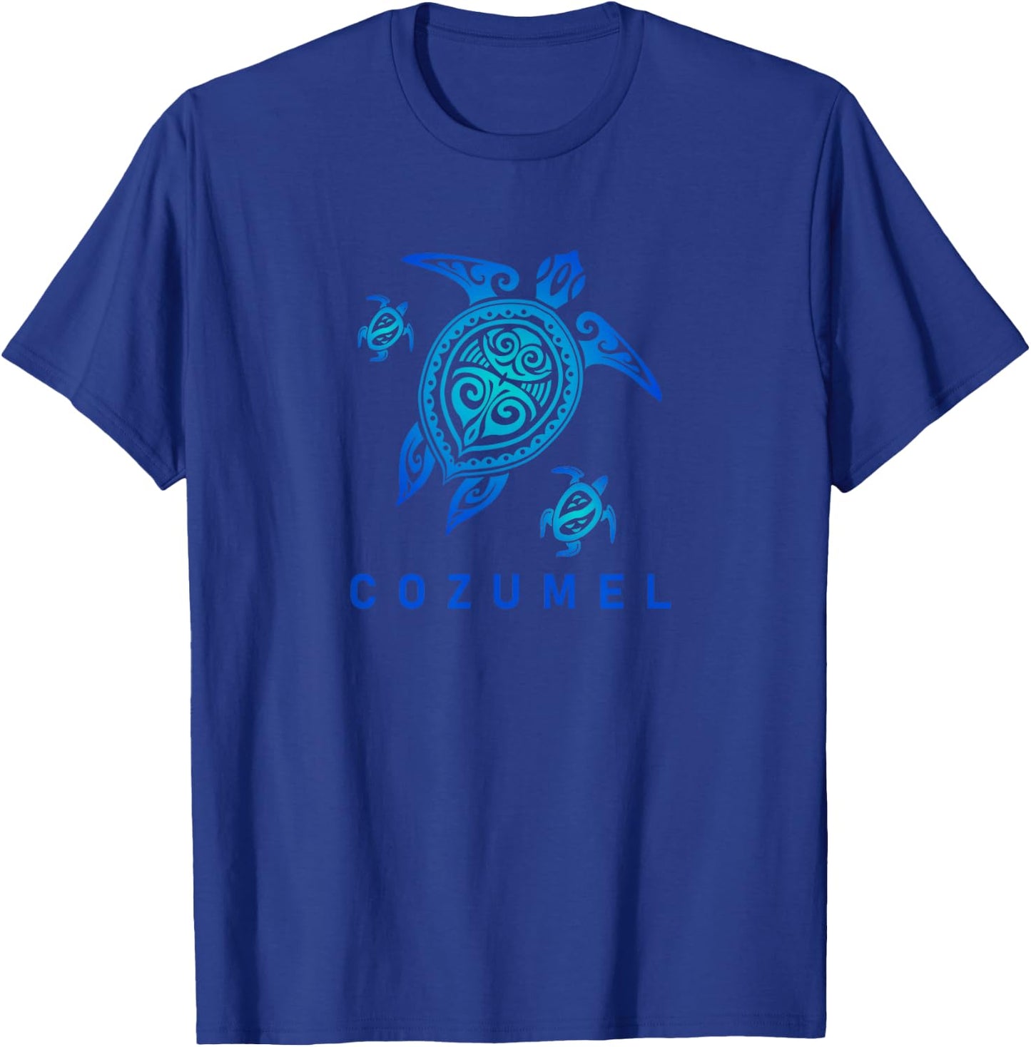 Cozumel Mexico Sea Blue Tribal Turtle T-Shirt - T-Shirt | Royal