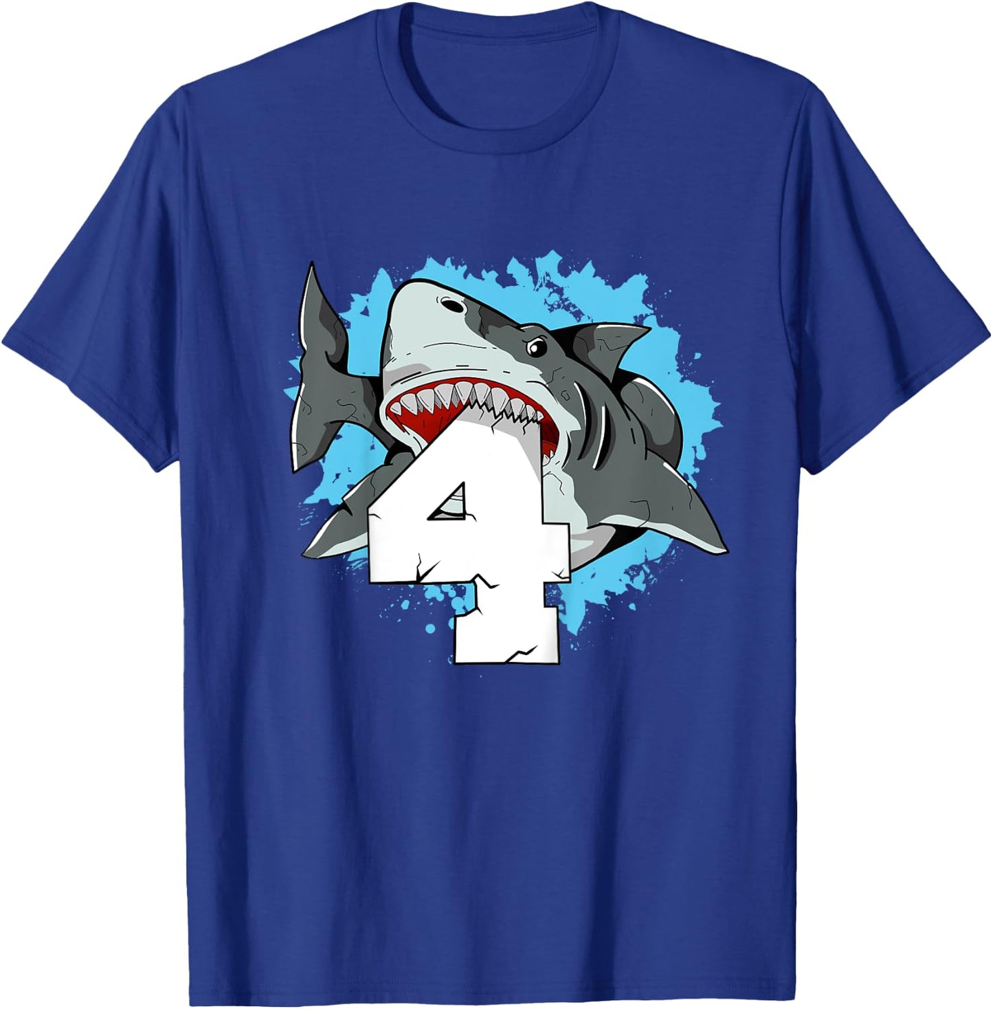 Shark 4th Birthday Boy 4 Four Shark Theme Party T-Shirt - T-Shirt | Royal