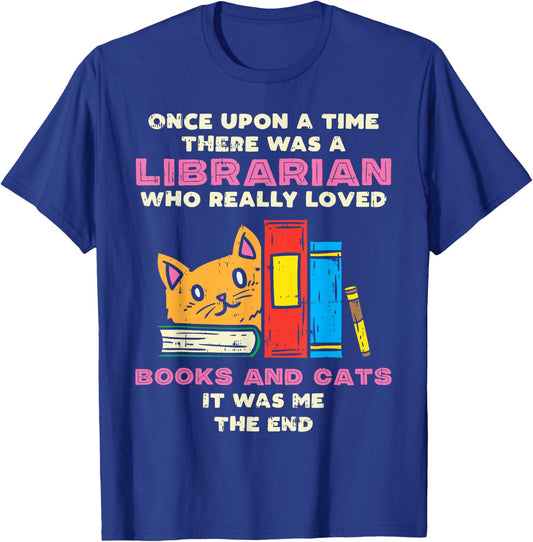 Librarian Books And Cats Funny Pet Lover Library Worker Gift T-Shirt - T-Shirt | Royal