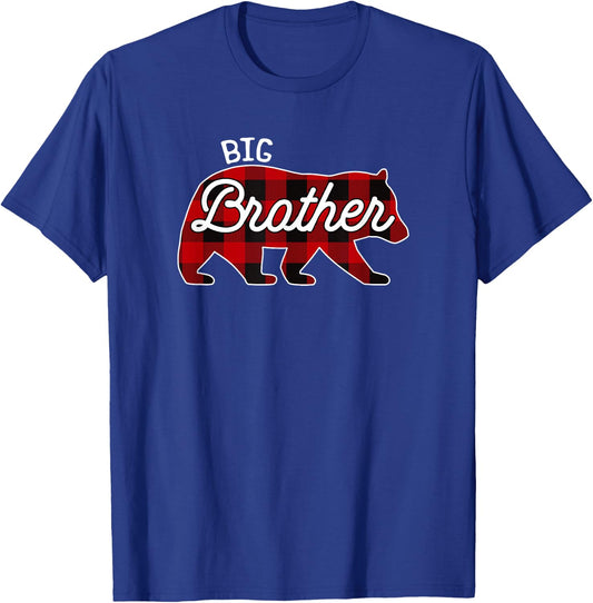 Big Brother Bear Red Buffalo Plaid Matching Family T-Shirt - T-Shirt | Royal