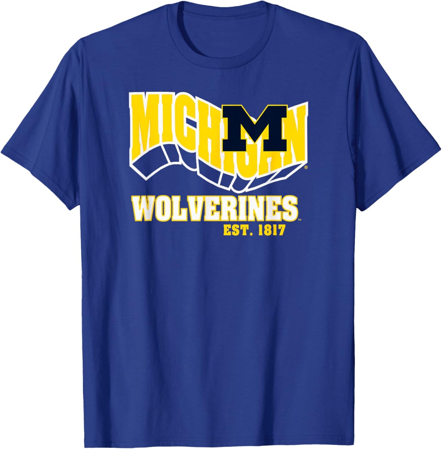 Michigan Wolverines Retro Flashblock Black T-Shirt - T-Shirt | Royal